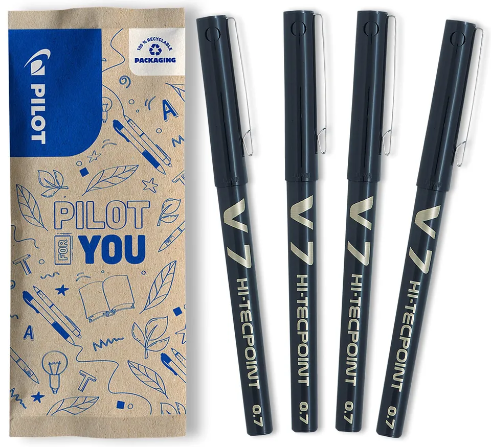 pilot-v7-hi-tecpoint-penna-roller-inchiostro-liquido-punta-media-0-7-mm-nera-set image 1