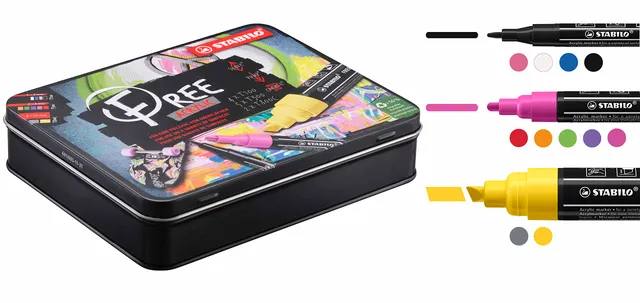 stabilo-free-acrylic-starter-set-marker-acrilico-11-pezzi-4x-t100-5x-t300-2x-t80 image 1