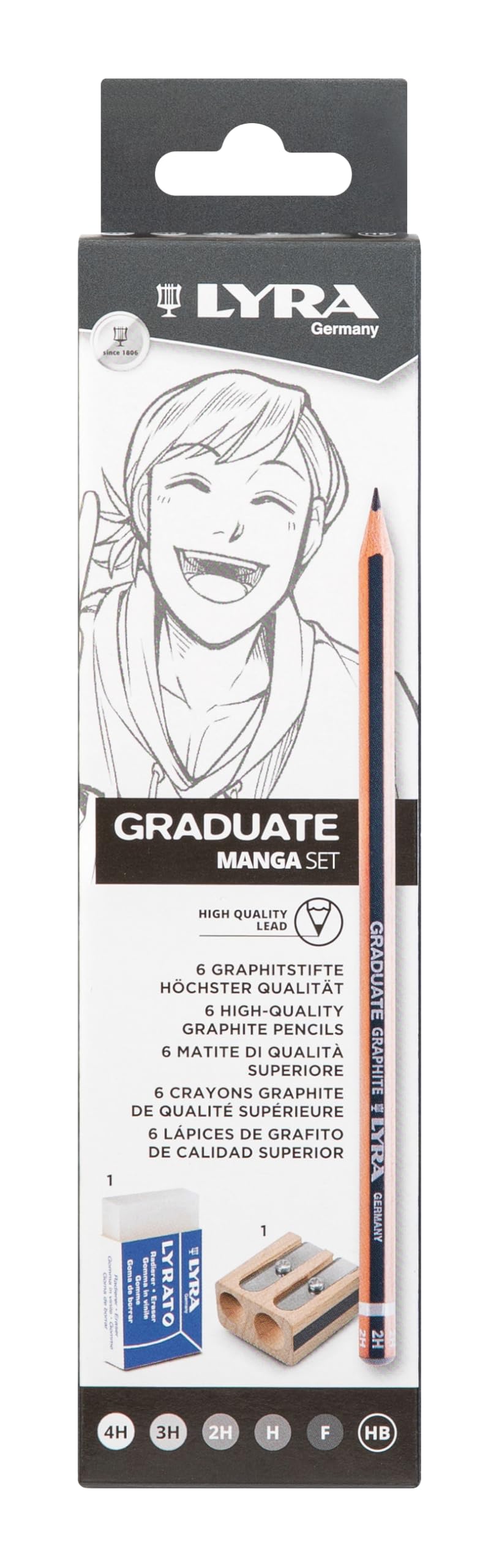 lyra-graduate-graphite-manga-set-8-pezzi-con-matite-temperamatite-e-gomma image 1