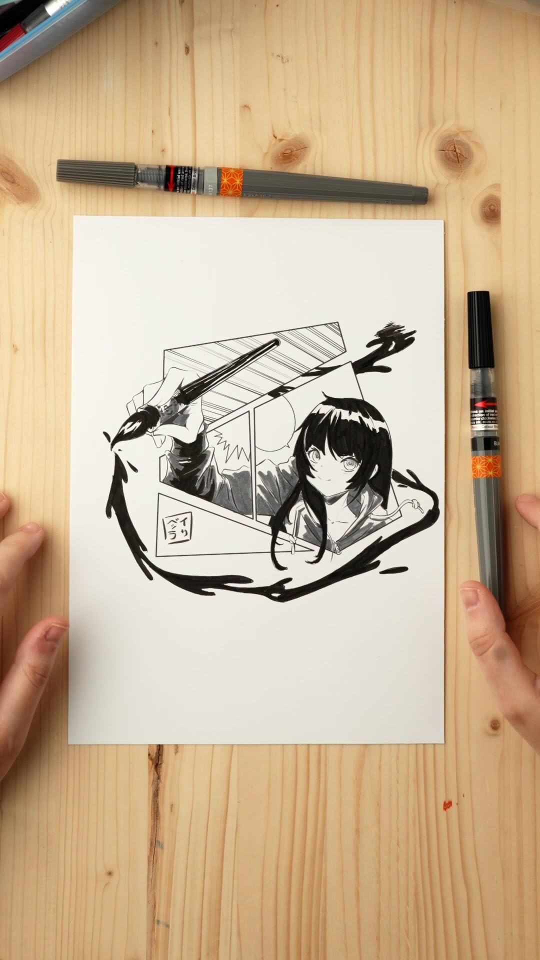 pentel-pocket-brush-fude-pen-pennarello-brush-ricaricabile-nero-punta-larga image 2