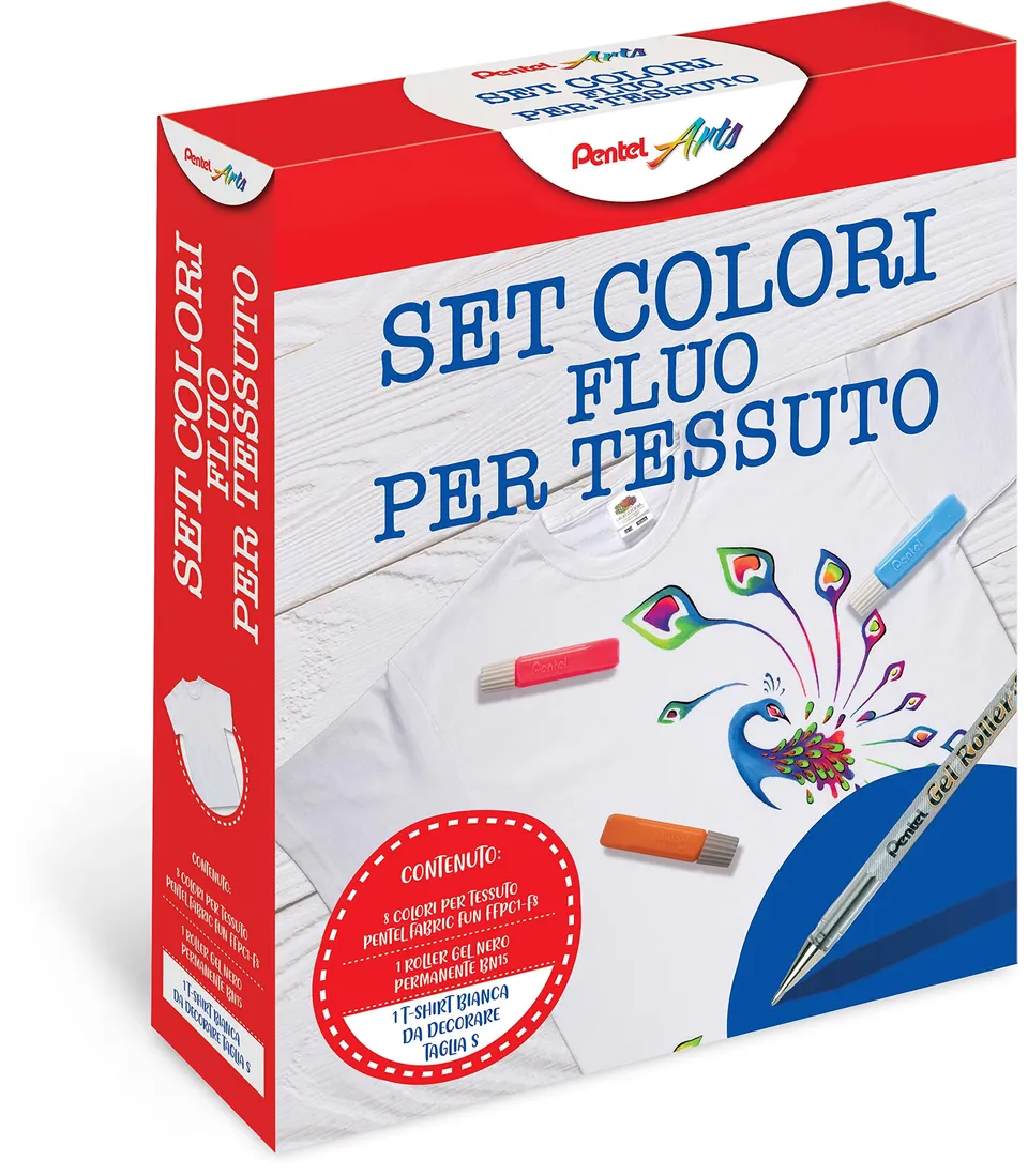 pentel-fabric-fun-fluo-ffpc1-set-colori-per-tessuto-t-shirt-s-e-roller-nero image 1