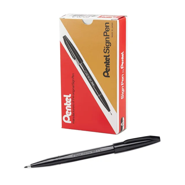 pentel-sign-pen-s520-pennarello-punta-fibra-2-0-mm-nero-confezione-12-pz image 1
