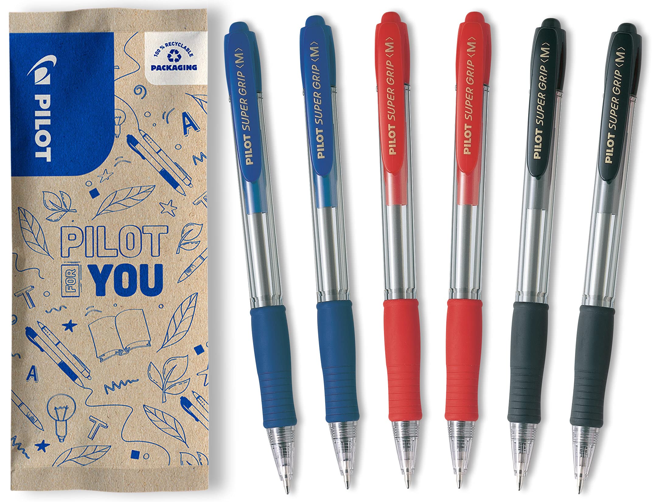 pilot-super-grip-penna-a-sfera-a-scatto-ricaricabile-nera-punta-media-set-6-pezz image 8