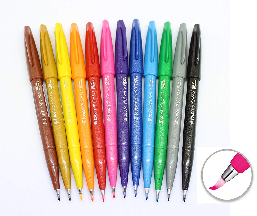 pentel-brush-sign-pen-ses15c-pennarello-brush-astuccio-12-colori image 2