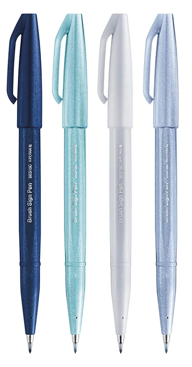 pentel-brush-sign-pen-ses15c-set-4-pennarelli-punta-brush-colori-inverno image 1