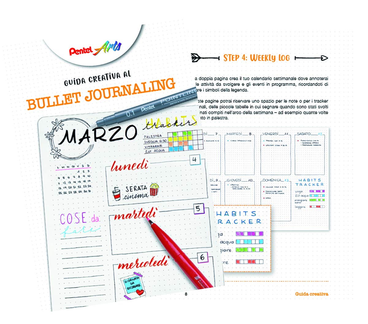 pentel-bullet-journal-set-agenda-puntinata-7-penne-e-guida-creativa image 7