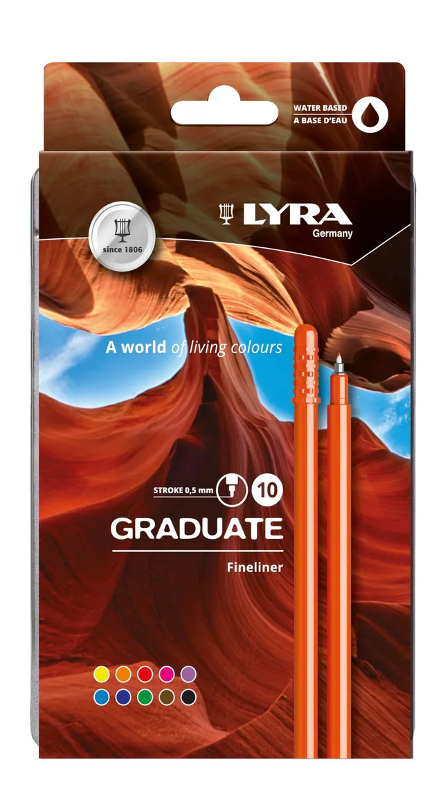 lyra-graduate-fineliner-0-5-mm-scatola-metallo-10-colori-assortiti image 1