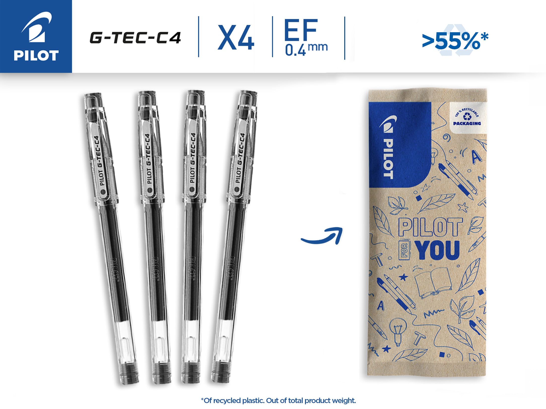 pilot-g-tec-c4-begreen-penna-gel-nero-0-4-mm-set-4-pezzi image 2