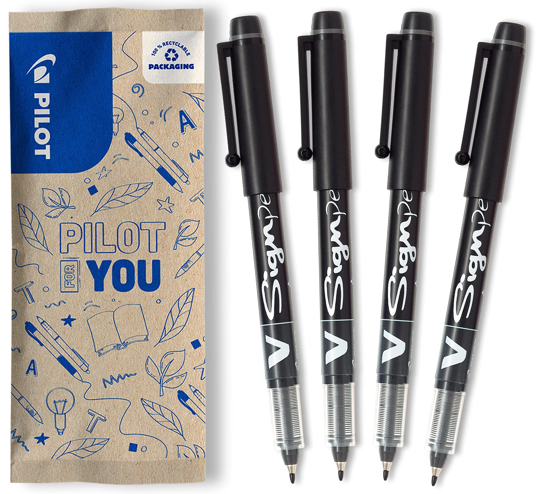 pilot-v-sign-pen-pennarello-inchiostro-liquido-nero-punta-2-mm-set-4-pezzi image 1