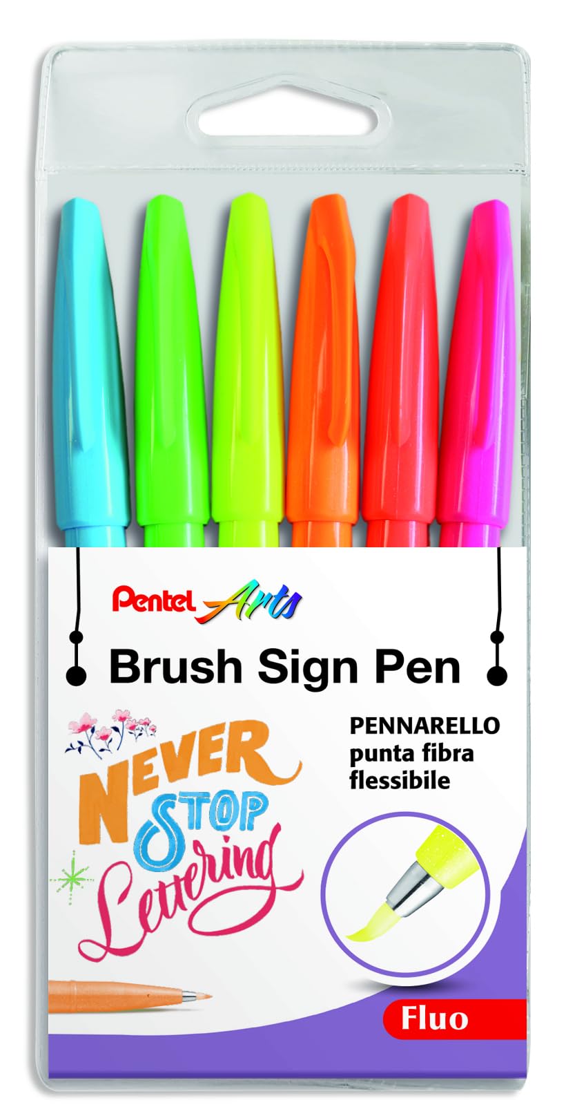 pentel-brush-sign-pen-ses15c-fluo-punta-flessibile-3-colori-fluorescenti image 4