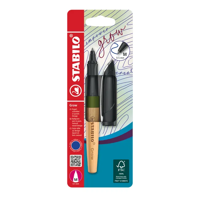stabilo-grow-penna-a-sfera-ecosostenibile-fusto-legno-fsc-inchiostro-blu image 1