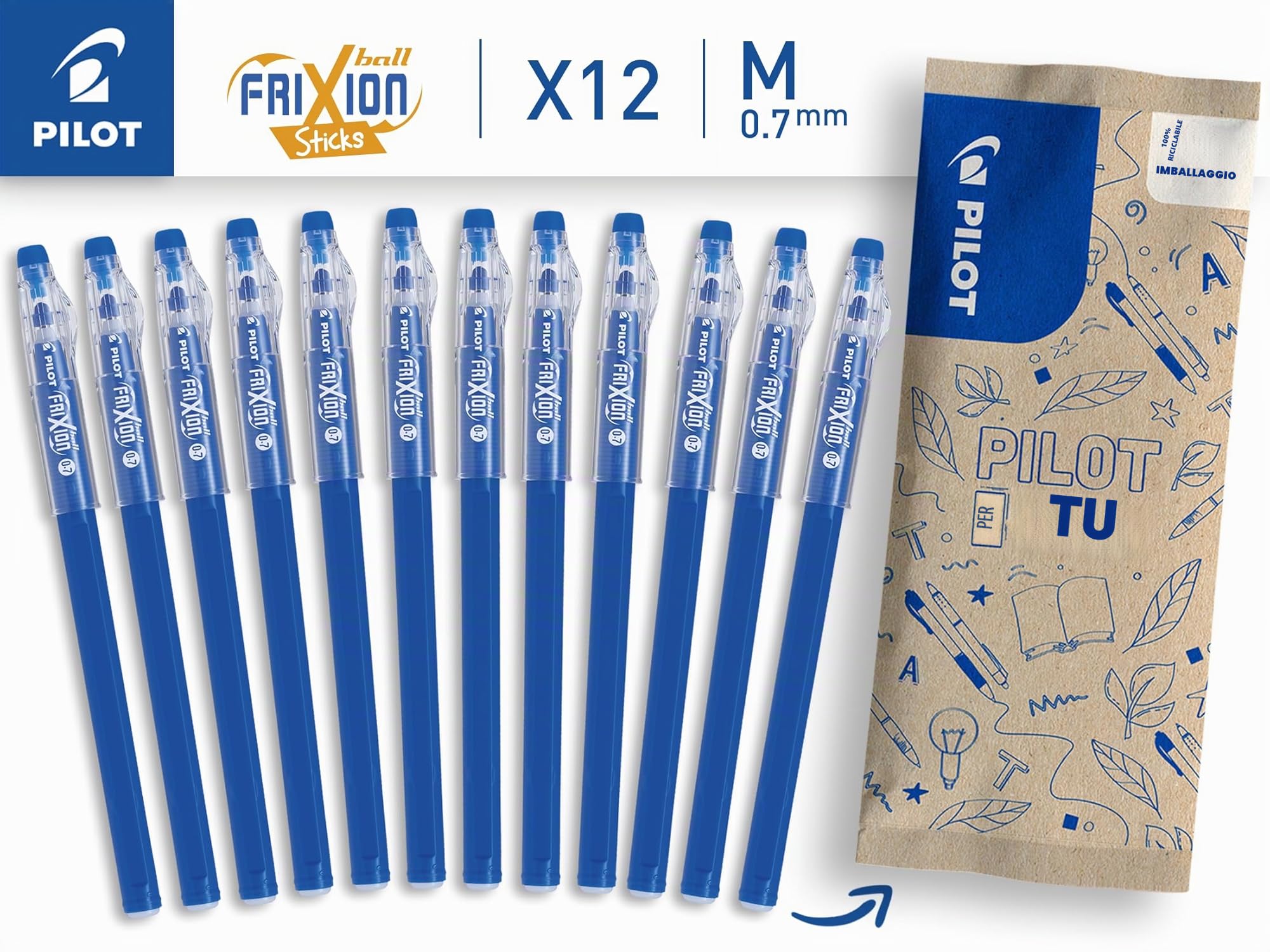 pilot-frixion-ball-stick-set-12-penne-cancellabili-blu-punta-media-0-7-mm image 3