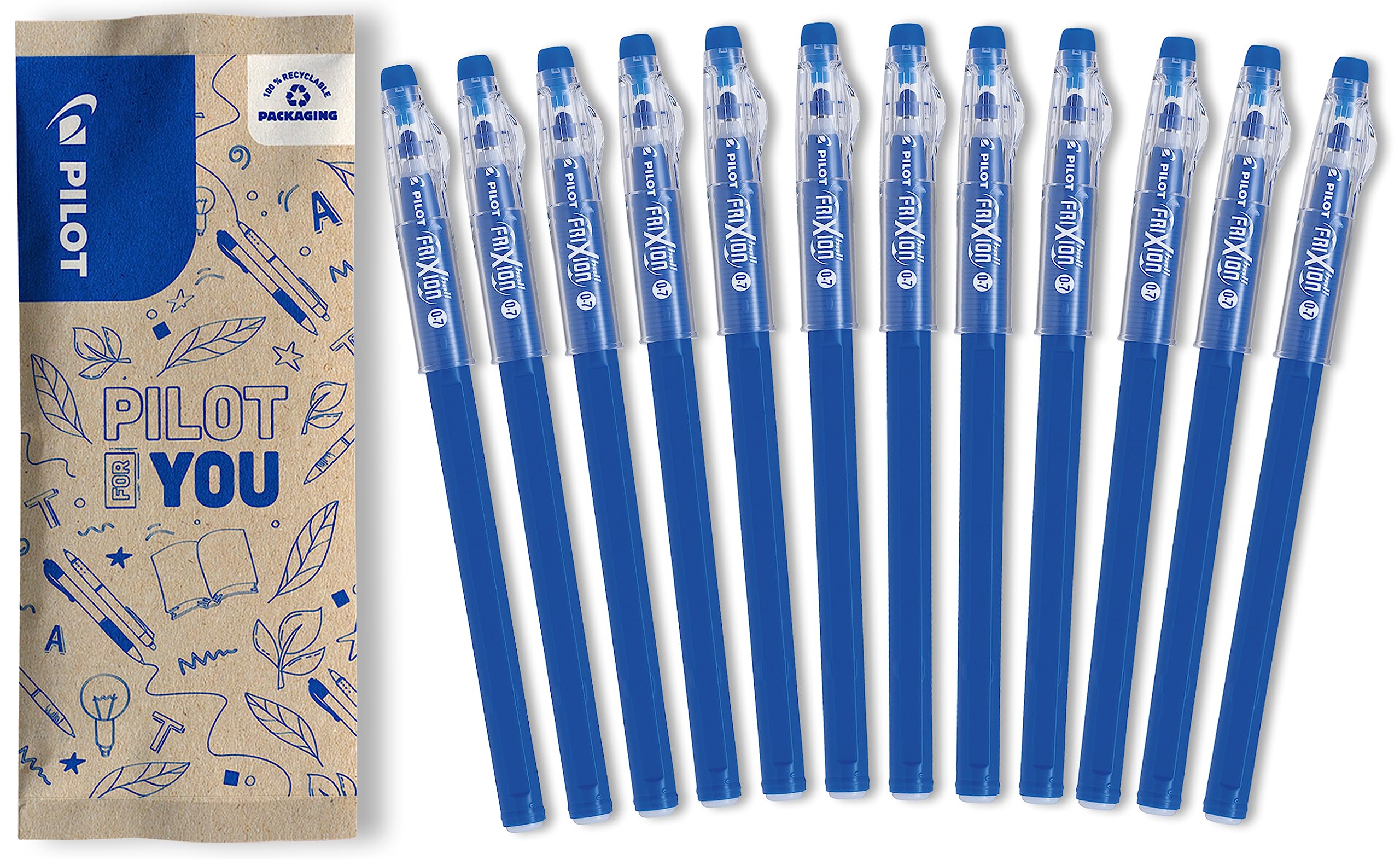 pilot-frixion-ball-stick-set-12-penne-cancellabili-blu-punta-media-0-7-mm image 1