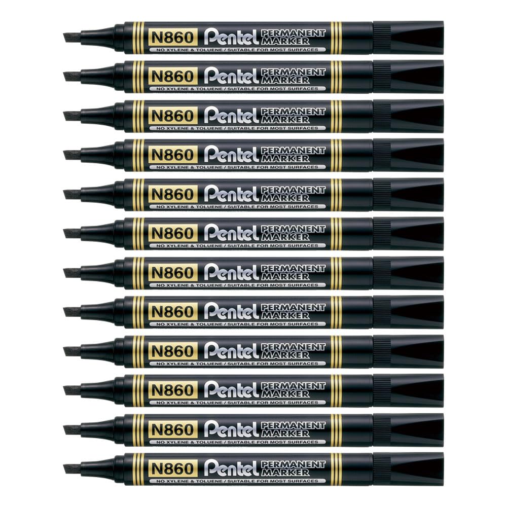 pentel-n860-marcatore-permanente-punta-scalpello-nero-confezione-12-pezzi image 1