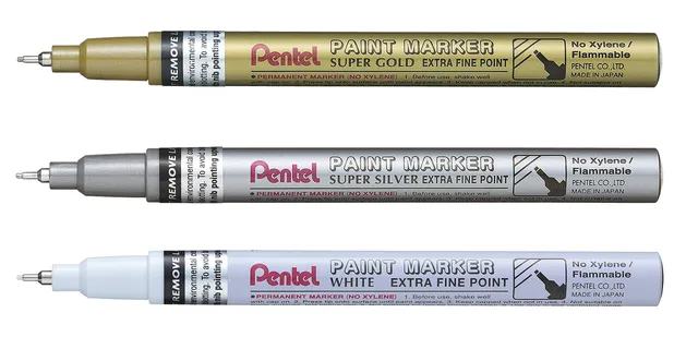 pentel-mfp10-paint-marker-punta-extra-fine-0-6-mm-set-3-pz-oro-argento-bianco image 1