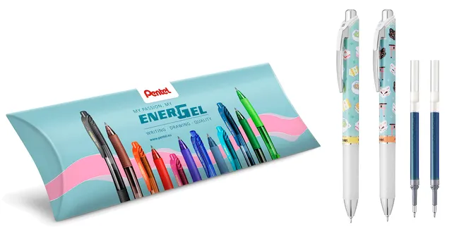 pentel-bln75kw-energel-kawaii-0-5-mm-blu-set-2-penne-kitsune-cafe-2-refill-omagg image 1