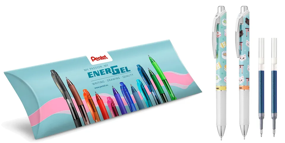 pentel-bln75kw-energel-kawaii-0-5-mm-blu-set-2-penne-kitsune-cafe-2-refill-omagg image 1