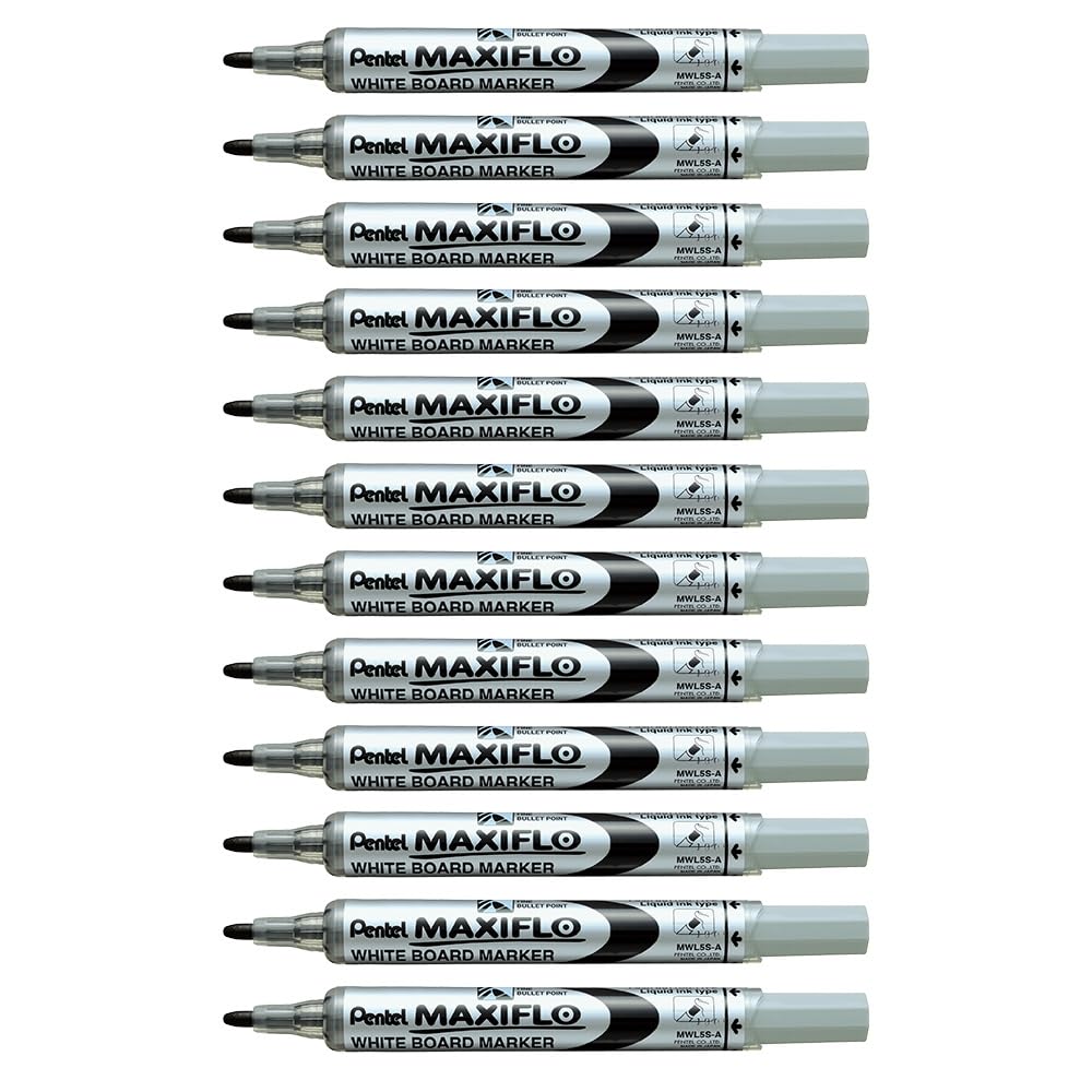 pentel-maxiflo-mwl5s-marcatore-per-lavagna-bianca-punta-4-0-mm-12-pezzi-nero image 1