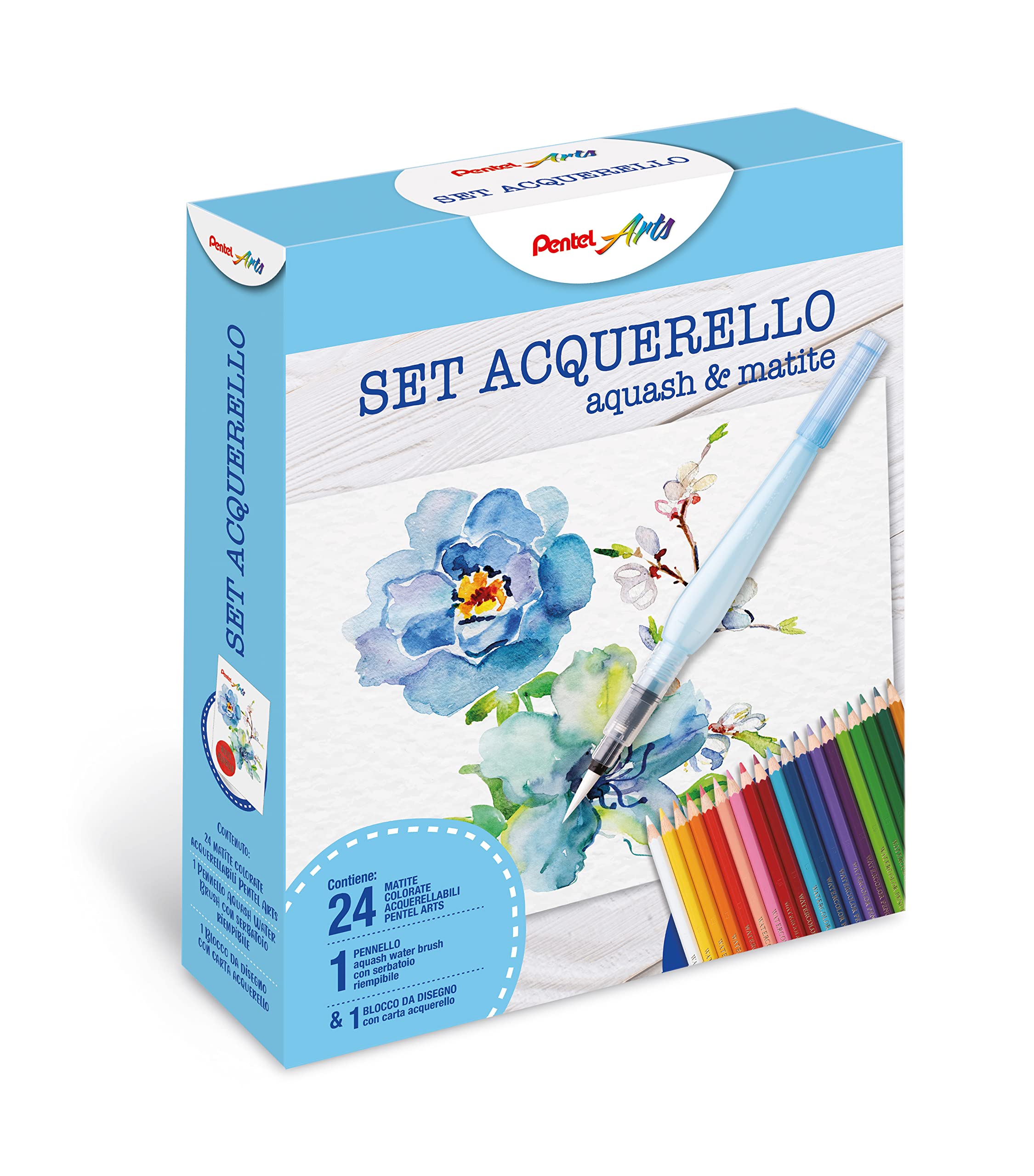 pentel-cb9-kit-acquerello-24-matite-acquerellabili-aquash-water-brush-e-blocco-a image 1