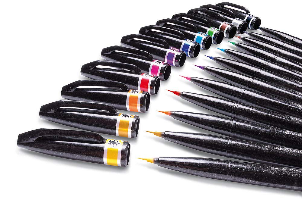 pentel-brush-sign-pen-artist-punta-a-pennello-extra-fine-set-4-pezzi-nero-aranci image 3