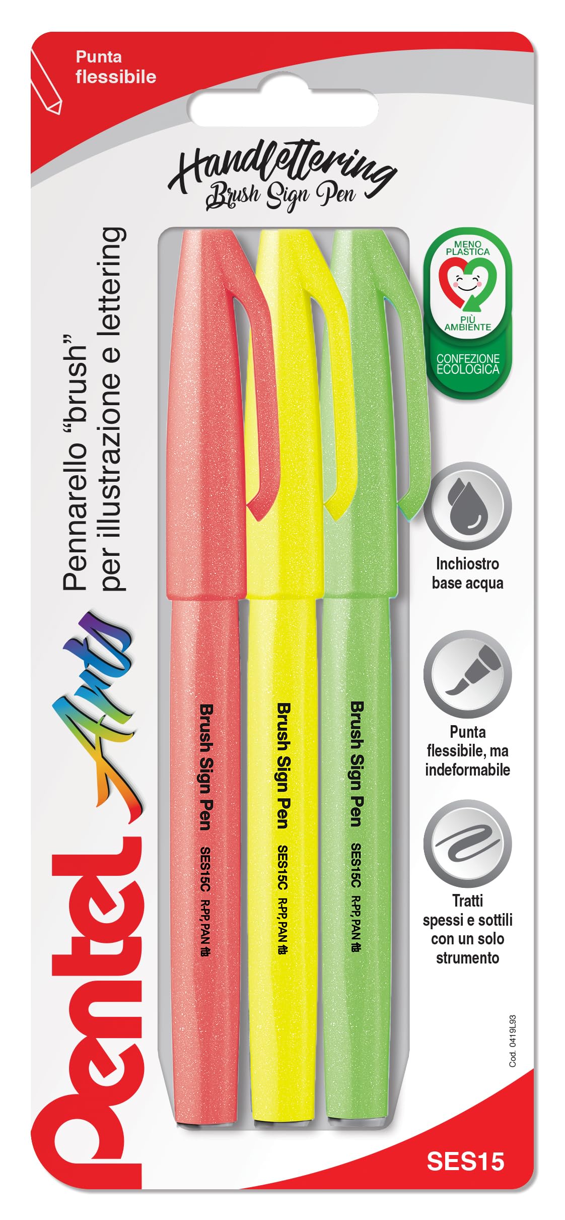 pentel-brush-sign-pen-ses15c-fluo-punta-flessibile-3-colori-fluorescenti image 1