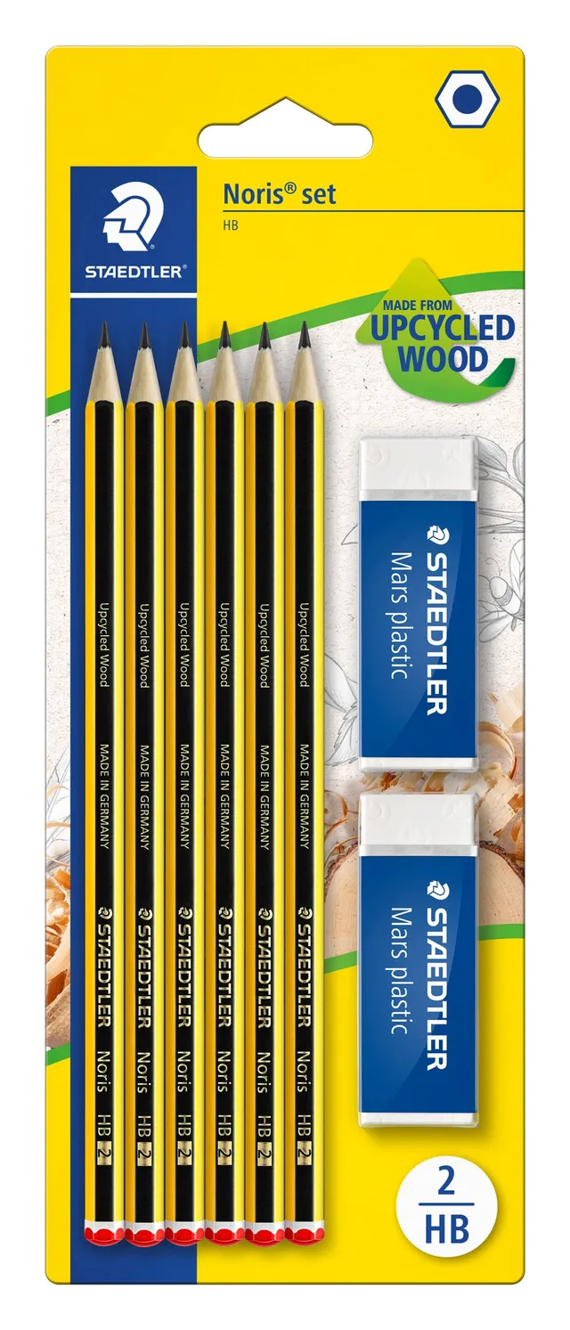 staedtler-noris-120-set-6-matite-hb-2-gomme-mars-plastic-upcycled image 1