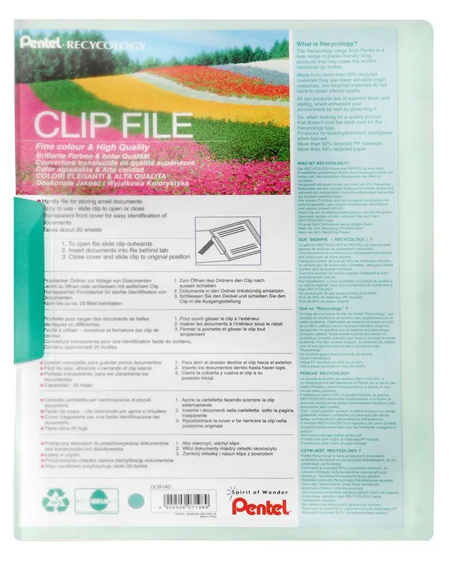 pentel-recycology-clip-file-dcb14-cartelletta-a4-verde-confezione-10-pezzi image 1