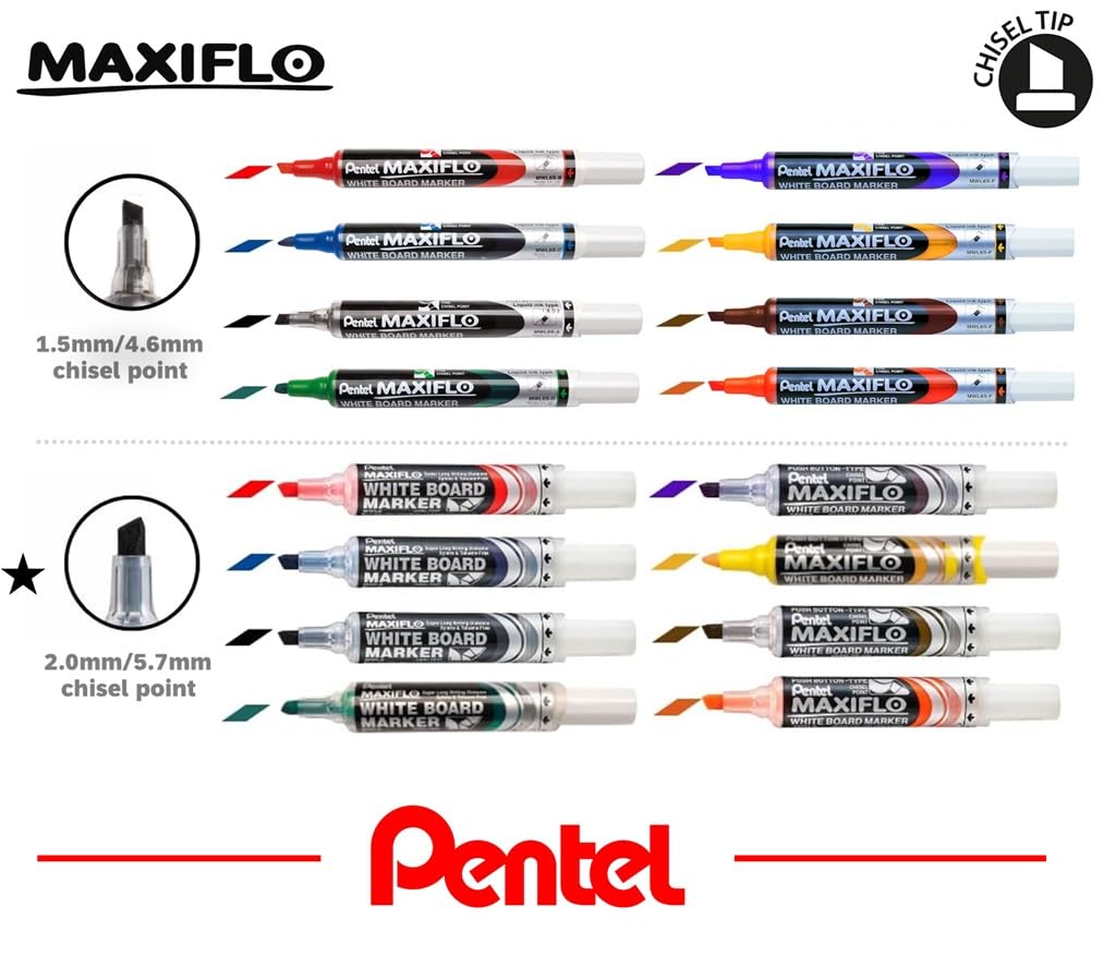 pentel-mwl6-maxiflo-marcatore-lavagna-bianca-punta-scalpello-nero-12-pz image 6